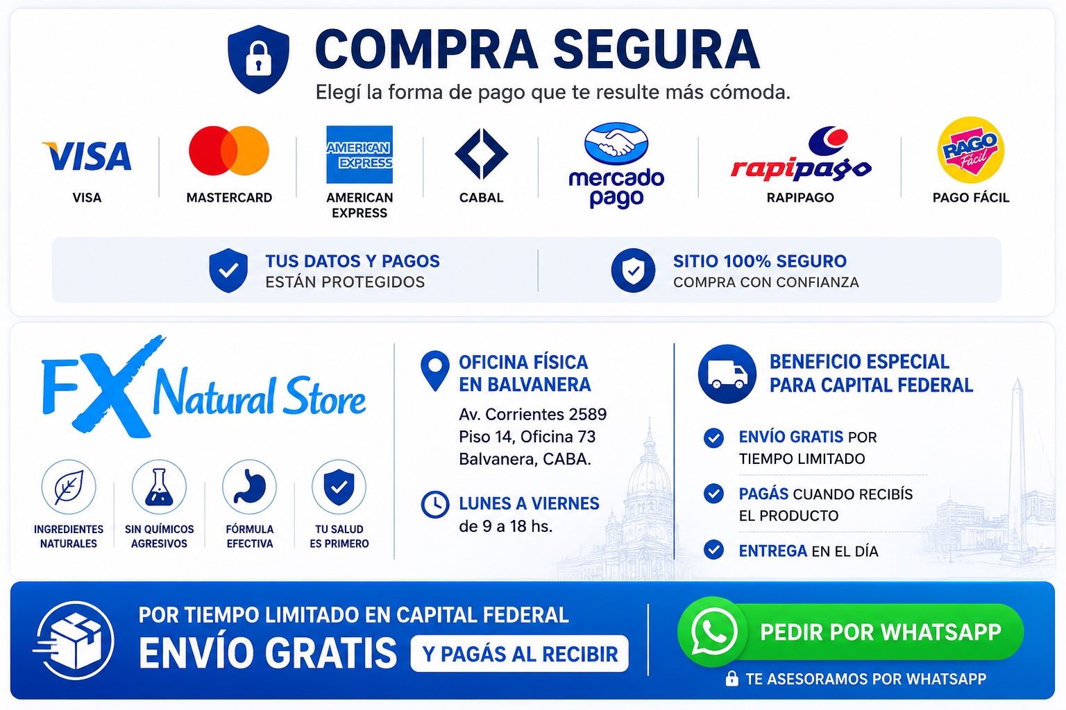 Compra segura, medios de pago y beneficio de envío FX Natural Store